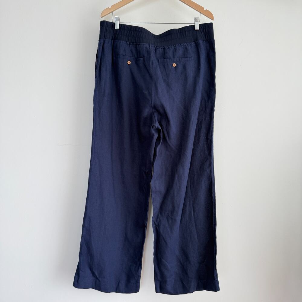 Soft Surroundings Aliso Pants Womens XL Navy 100% Linen Wide Leg Elastic Waist - Picture 5 of 11